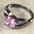 Black SILVER Elegant Pink Fire Opal & Pink Kunzite Ring Size 8, WR40105