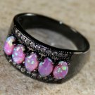 BLACK SILVER Elegant Pink Fire Opal 5 Stone Ring Size 6, WR41001