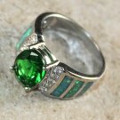 SILVER Elegant Green Fire Opal & Green Peridot Oval Ring Size 7, WR41702