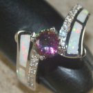 SILVER Elegant White Fire Opal & Rainbow Topaz Ring Size 5 WR40904