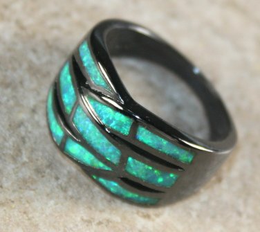 BLACK SILVER Elegant Green Fire Opal Big Ring Size 8, WR40402