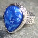 SILVER Vintage Style Royal Blue Jasper Teardrop Ring Size 7.25