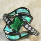 BLACK SILVER Elegant Green Fire Opal & Green Peridot Ring Size 6, WR40502