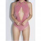 Women's Swing Swimwear Sexy Pink One Piece Beaded Swimsuit Bathing Suit Sling