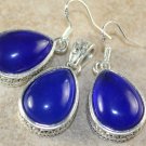 SILVER Vintage Style Royal Blue Quartz Teardrop Pendant & Earrings Set