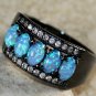 BLACK SILVER Elegant Blue Fire Opal 5 Stone Ring Size 6, WR41003