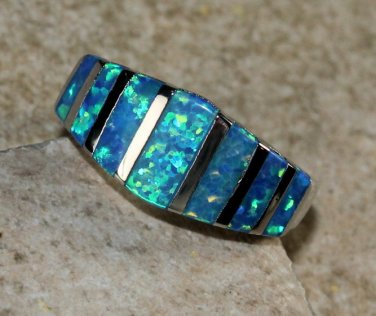 SILVER Elegant Blue Fire Opal Ring Size 6, WR41405