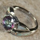 SILVER Elegant White Fire Opal & Rainbow Topaz Ring Size 9, WR40201