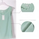 Women's Green Top Semi Sheer Wavy Edge Loose Flowy Rippled edge Shirt