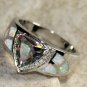 SILVER Elegant White Fire Opal & Rainbow Topaz Ring Size 8, WR40705