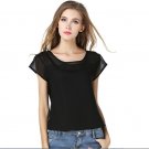 Women's Black Top Semi Sheer Wavy Edge Loose Flowy Rippled edge Shirt