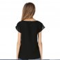 Women's Black Top Semi Sheer Wavy Edge Loose Flowy Rippled edge Shirt