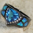 BLACK SILVER Elegant Blue Fire Opal & Royal Blue Topaz Ring Size 5, WR40802