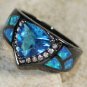 BLACK SILVER Elegant Blue Fire Opal & Royal Blue Topaz Ring Size 5, WR40802