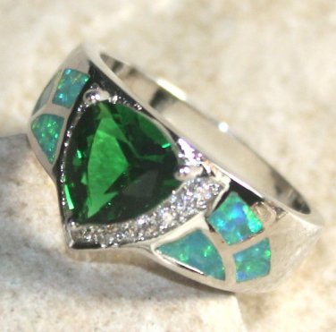 SILVER Elegant Green Fire Opal & Green Peridot Ring Size 5, WR40703
