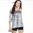 Satin Boho Silver Gray PETITE Party Sundress Off-the-shoulder Blouse & Lady Top