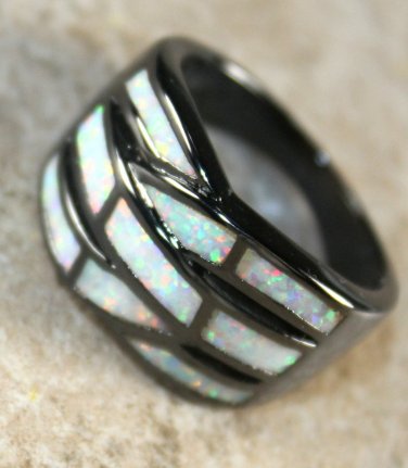 BLACK SILVER Elegant White Fire Opal Big Ring Size 7, WR40401