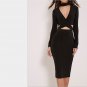 Sexy Black HALTER Skirt Midi Dress Evening Party Club Long Sleeve Dress Sundress