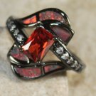 BLACK SILVER Elegant Orange Fire Opal & Orange Red Garnet Ring Size 7, WR40504
