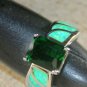 SILVER Elegant Green Fire Opal & Green Peridot Rectangular Ring Size 9, WR41305