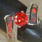 SILVER Elegant Orange Fire Opal & Orange Red Garnet Ring Size 7 WR40901