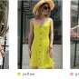 Women Pink Button Boho V-neck Skirt Off-the-shoulder Party Dress Swing Sundress
