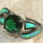 Black SILVER Elegant Green Fire Opal & Green Peridot Ring Size 6, WR40104