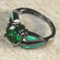 Black SILVER Elegant Green Fire Opal & Green Peridot Ring Size 6, WR40104