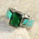 SILVER Elegant Green Fire Opal & Green Peridot Rectangular Ring Size 6, WR41305