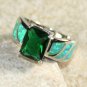 SILVER Elegant Green Fire Opal & Green Peridot Rectangular Ring Size 6, WR41305