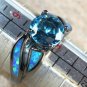 Black SILVER Elegant Blue Fire Opal & Royal Blue Topaz Ring Size 9, WR40103