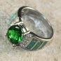 SILVER Elegant Green Fire Opal & Green Peridot Oval Ring Size 9, WR41702