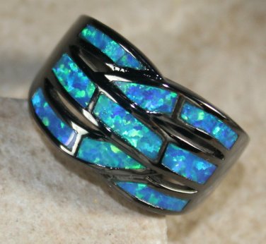 BLACK SILVER Elegant Blue Fire Opal Big Ring Size 6, WR40405