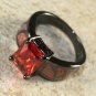 Black SILVER Elegant Orange Fire Opal & Garnet Rectangular Ring Size 5, WR41202