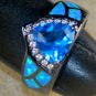 BLACK SILVER Elegant Blue Fire Opal & Royal Blue Topaz Ring Size 6, WR40802