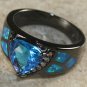 BLACK SILVER Elegant Blue Fire Opal & Royal Blue Topaz Ring Size 6, WR40802