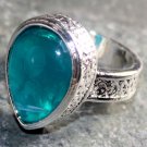 SILVER Vintage Style Green Agate Teardrop Ring Size 7.25