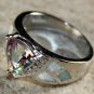 SILVER Elegant White Fire Opal & Rainbow Topaz Ring Size 6, WR40705