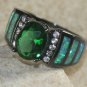 BLACK SILVER Elegant Green Fire Opal & Green Peridot Oval Ring Size 7, WR41804