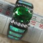 BLACK SILVER Elegant Green Fire Opal & Green Peridot Oval Ring Size 7, WR41804