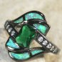 BLACK SILVER Elegant Green Fire Opal & Green Peridot Ring Size 7, WR40502