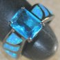 BLACK SILVER Elegant Blue Fire Opal &Blue Topaz Rectangular Ring Size 5, WR41204