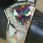SILVER Elegant White Fire Opal & Rainbow Topaz Ring Size 7, WR40705