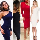 Green DAZZLING OFF-THE-SHOULDER HIGH SLIT SLINKY Midi DRESS Skirt Bodycon Sling