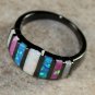 BLACK SILVER Elegant Blue, White & Pink Fire Opal Rainbow Ring Size 7, WR41505