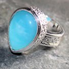SILVER Vintage Style Sky Blue Quartz Teardrop Ring Size 7.25