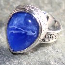 SILVER Vintage Style Royal Blue Agate Teardrop Ring Size 6.25