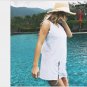 White Top Semi Sheer Wavy Edge Loose Beach Skirt V Neck Lace Up Dress