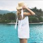 White Top Semi Sheer Wavy Edge Loose Beach Skirt V Neck Lace Up Dress