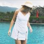 White Top Semi Sheer Wavy Edge Loose Beach Skirt V Neck Lace Up Dress